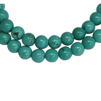 Gemstone Beads, Natural Howlite, Round, Dyed, Turquoise Color, Size:about 6mm in diameter, hole: 1.2mm, 66 pcs/strand, 15.5 inch