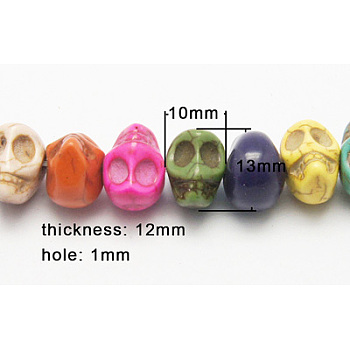 Synthetic Turquoise Beads Strands, Halloween, Skull, Colorful, Size: about 10mm wide, 13mm long, 12mm thick, 42pcs/strand, 15.5 inch/strand, hole: 1mm, 24strands/2000g