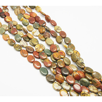 Natural Picasso Stone/Picasso Jasper Beads Strands, Oval, Colorful, Size: about 16mm long, 12mm wide, 5mm thick, hole: 1mm, about 26pcs/strand, 15.7 inch