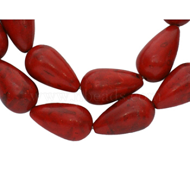 18mm Red Drop Howlite Beads