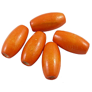 Lead Free Natural Wood Beads, Oval, Nice for Children's Day Gift Making, Dyed, Orange, Size: about 8mm wide, 12mm long, hole: 3mm, about 4000pcs/1000g(W02KR-4-09)