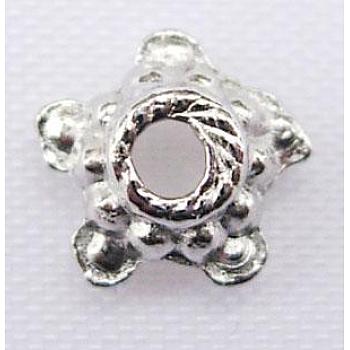 Tibet Style Bead Caps, Lead Free & Nickel Free & Cadmium Free, Star, Antique Silver, about 6mm in diameter, 3mm high, Hole: 2mm