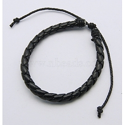 Imitation Leather Bracelets For Men, Twist Braided, Black, 55mm(WL-55D-3)