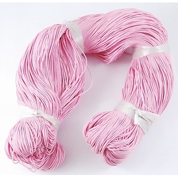 Round Waxed Polyester Cord, Taiwan Waxed Cord, Twisted Cord, Pink, 1mm, about 415.57 yards(380m)/bundle