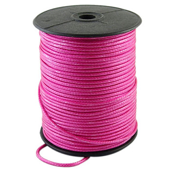Korean Waxed Polyester Cord, Hot Pink, 2~3mm, about 93yards/roll