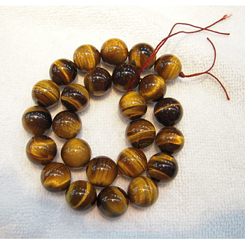 Round Tiger Eye Beads Strands, Grade AB+, Dark Goldenrod, 12mm, Hole: 1mm, about 33pcs/strand