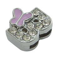 Alloy Rhinestone Initial Slide Beads, Cadmium Free & Lead Free, Letter B, Platinum Color, about 11.5mm wide, 11.5mm long, 5mm thick, hole: 1.5mm wide, 8mm long(ZP19-B)