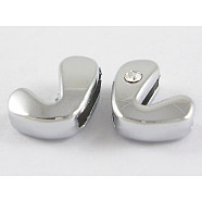 Initial Slide Beads, Nickel Free Alloy and One Clear Rhinestone Beads, Letter L, about 12mm long, hole: 8.2x1.5mm(ZP2L-NLF)