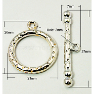 Tibetan Style Toggle Clasps, Lead Free & Cadmium Free & Nickel Free, Platinum Color, Size: Ring: about 21mm wide, 26mm long, hole: 2mm, Bar: about 7mm wide, 37mm long, hole: 2mm(ZX-RLF1408Y-NF)