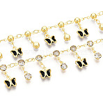 Brass Glass Butterfly Charm Link Chains, Soldered, with Spool, Golden, Black, 9x6.5~7x3mm, about 32.81 Feet(10m)/Roll(CHC-T018-12C-G)
