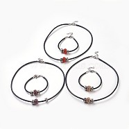 Cowhide Leather Cord Jewelry Sets, Necklaces & Bracelets, with Resin Rhinestone European Beads and Alloy European Style Clasps, Rondelle, Mixed Color, 195x3mm, 18.11 inch~18.5  inch(46~47cm)(SJEW-JS00989)