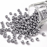 Baking Paint Glass Seed Beads, Silver, 6/0, 4~5x3~4mm, Hole: 1~2mm, about 500pcs/50g, 50g/bag, 18bags/2pounds(SEED-US0003-4mm-K29)