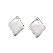 201 Stainless Steel Charms, Rhombus, Stainless Steel Color, 9x7x1mm, Hole: 1.2mm(X-STAS-F039-85-P)