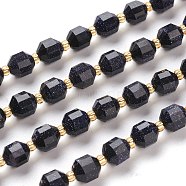 Synthetic Blue Goldstone Beads Strands, Round, Faceted, 7x7x8mm, Hole: 0.8mm; about 38pcs/Strand, 15.35''(39cm)(G-K303-A28-8mm)