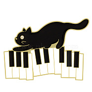 Black Cat Enamel Pin, Golden Alloy Badge for Backpack Clothes, Musical Instruments Pattern, 21x30mm(MUSI-PW0001-52B)