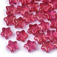 Transparent Spray Painted Glass Beads, with Glitter Powder, Star, Deep Pink, 8x8x4mm, Hole: 0.8~1mm(GLAA-N035-01-D02)