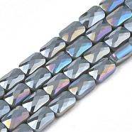 Electroplate Opaque Solid Color Glass Beads Strands, AB Color Plated, Faceted, Rectangle, Dark Gray, 7x4x3mm, Hole: 1mm, about 79~80pcs/strand, 20.47 inch(52cm)(EGLA-N002-25-A09)
