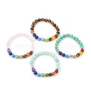 Natural & Synthetic Mixed Stone Stretch Bracelets, Chakra Jewelry, with Mixed Stone and Resin Beads, Metal Findings and Burlap Packing, Round, Buddha, 2 inch~2-1/8 inch(5.2~5.5cm)(BJEW-JB03905)
