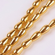 Electroplate Non-magnetic Synthetic Hematite Beads Strands, teardrop, Grade AA, Golden Plated, 7x4.5mm, Hole: 1mm, about 58pcs/strand, 15.9 inch(G-K250-02C-G)