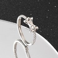 925 Sterling Silver Bowknot Adjustable Rings for Women, Silver, 8mm, Inner Diameter: 17mm(RJEW-R008-02S-04)