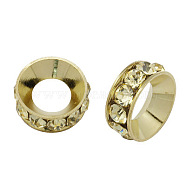 Brass Rhinestone Spacer Beads, Grade A, Rondelle, Light Gold Metal Color, Jonquil, 9x4mm, Hole: 4mm(RB-A020-9mm-13LG)