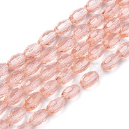 Faceted Glass Beads Strands, Oval, Pink, about 6mm long, 4mm thick, hole: 1mm, about 72pcs/strand(X-GC891Y-9)