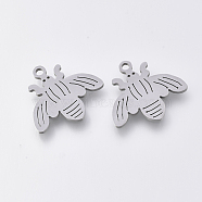 201 Stainless Steel Pendants, Laser Cut Pendants, Bee, Stainless Steel Color, 15x17x1mm, Hole: 1.2mm(STAS-S110-052P)