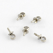 201 Stainless Steel Cup Pearl Peg Bails Pin Pendants Bails for Half Drilled Beads, Stainless Steel Color, 6.5x3mm, Hole: 2mm(STAS-Q188-01)