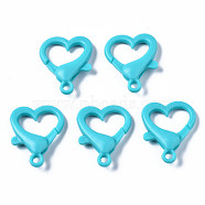Opaque Acrylic Lobster Claw Clasps, Heart, Dark Turquoise, 26.5x22x6.5mm, Hole: 3mm(SACR-T358-02D)