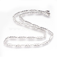 304 Stainless Steel Link Necklaces, Heart and Flower, Stainless Steel Color, 17.3 inch(44cm), 3mm(NJEW-G313-06P)
