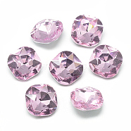 Pointed Back Glass Rhinestone Cabochons, Faceted, Back Plated, Square, Pearl Pink, 10x10x4.5mm(RGLA-T032-10x10mm-03)