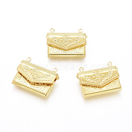 Brass Locket Pendants, Photo Frame Charms for Necklaces, Bag, Golden, 16.8x21.8x3.5mm, Hole: 1mm(KK-G386-11G)