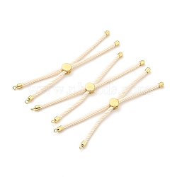 Half Finished Twisted Milan Rope Slider Bracelets, with Rack Plating Brass Cord Ends & Open Loop, Cadmium Free & Lead Free, for Connector Charm Bracelet Making, Golden, Antique White, 222~230x3mm(FIND-G032-01G-09)