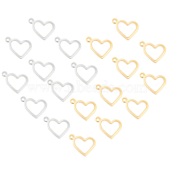 304 Stainless Steel Charms, Heart, Golden & Stainless Steel Color, 10x13.7~14x0.8~1mm, Hole: 1mm, 100pcs/box(STAS-UN0015-86)