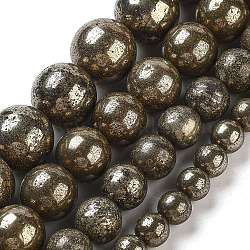 Natural Pyrite Beads Strands, Round, Dark Slate Gray, 8mm, Hole: 1mm, about 50pcs/strand, 16.3 inch(41.4cm)(G-S265-03-8mm)