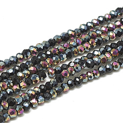 Electroplate Opaque Solid Color Glass Beads Strands, Faceted, Half Plated, Rondelle, Black, 2x1.5mm, Hole: 0.7mm, about 200pcs/strand, 11.81 inch(EGLA-Q113-06)