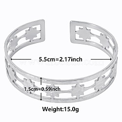 Non-Tarnish Stylish European and American Hollow Star 304 Stainless Steel Cuff Bangles for Women(XB2693-1)