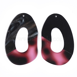 Cellulose Acetate(Resin) Big Pendants, Two-tone, Black, 56x35.5x2.5mm, Hole: 1.5mm(KY-S157-25A)