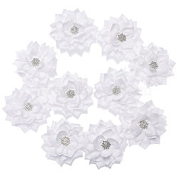 Flower Chiffon Fabric with Rhinestone Accessories, for Shoes, Hat or Clothing, White, 70~90x11mm(FIND-WH0159-97)