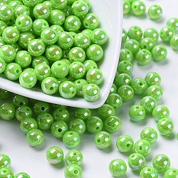 Eco-Friendly Poly Styrene Acrylic Beads, AB Color Plated, Round, Yellow Green, 8mm, Hole: 1mm, about 2000pcs/500g(PL425-1)