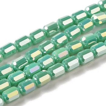 Electroplate Glass Beads Strands, Faceted, AB Color, Column, Medium Aquamarine, 4x6mm, Hole: 1mm, about 80pcs/strand, 18.11''(46cm)