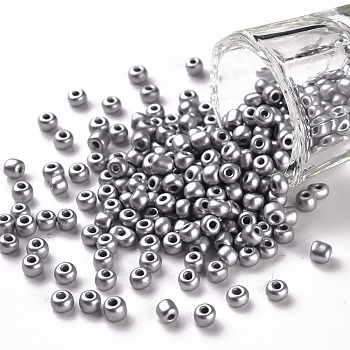 Baking Paint Glass Seed Beads, Silver, 6/0, 4~5x3~4mm, Hole: 1~2mm, about 500pcs/50g, 50g/bag, 18bags/2pounds