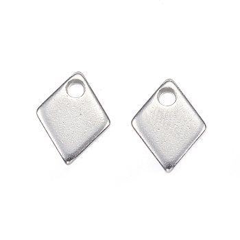 201 Stainless Steel Charms, Rhombus, Stainless Steel Color, 9x7x1mm, Hole: 1.2mm