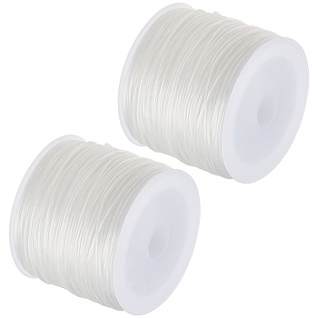 2 Rolls Flat Elastic Crystal Spandex String, Elastic Beading Thread, for Stretch Bracelet Making, White, 0.8mm, about 109.36 yards(100m)/roll