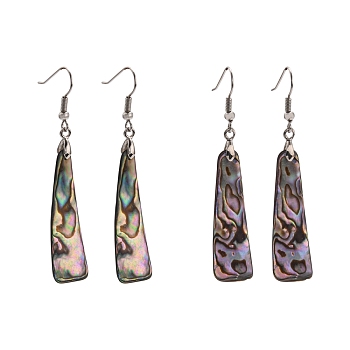 Abalone Shell/Paua ShellEarrings, with Brass Earring Hooks, Triangle, Colorful, 50~68x11~19x1.4mm, Hook: 18.7mm