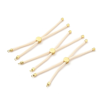 Half Finished Twisted Milan Rope Slider Bracelets, with Rack Plating Brass Cord Ends & Open Loop, Cadmium Free & Lead Free, for Connector Charm Bracelet Making, Golden, Antique White, 222~230x3mm
