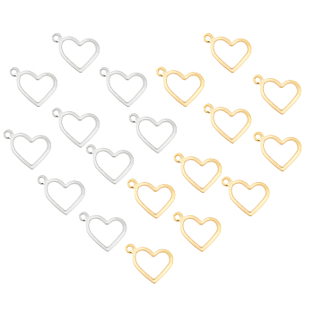 304 Stainless Steel Charms, Heart, Golden & Stainless Steel Color, 10x13.7~14x0.8~1mm, Hole: 1mm, 100pcs/box