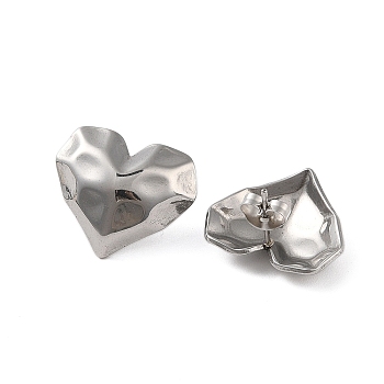 304 Stainless Steel Earrings, Heart, Platinum, 20x17.5mm