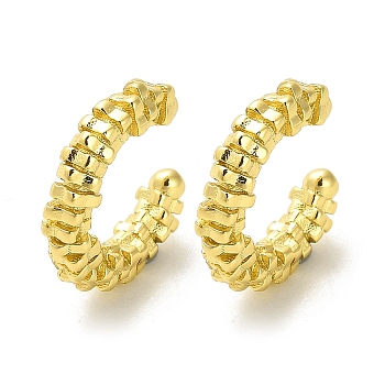 Brass Square Beaded Cuff Earrings, Long-Lasting Plated, Lead Free & Cadmium Free, Real 18K Gold Plated, 14.5x13x3.3mm
