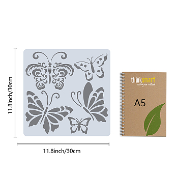 PET Plastic Drawing Painting Stencils Templates, Square, Creamy White, Butterfly Pattern, 30x30cm